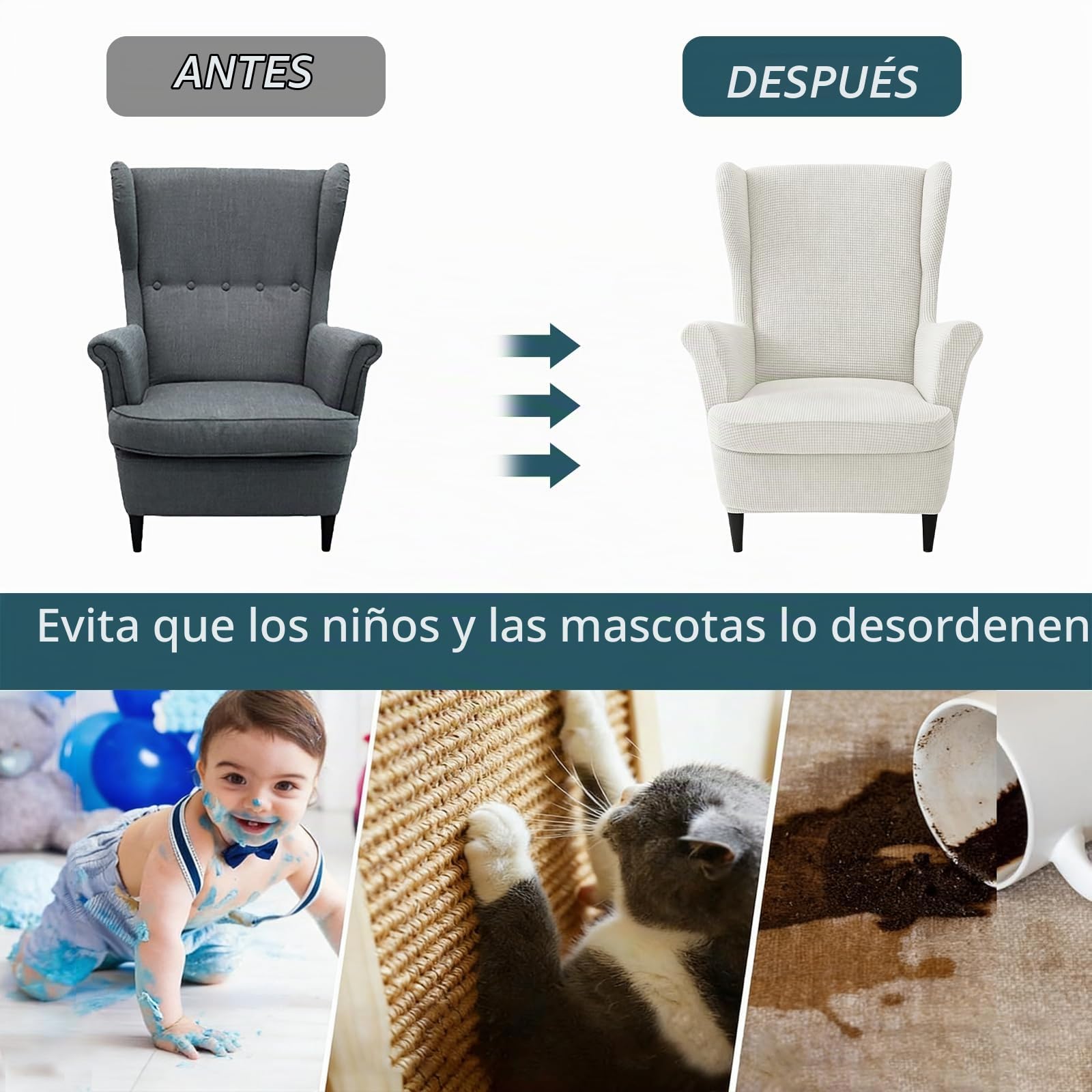 Bocguy Fundas Sillon Orejero, Funda para Silla Wingback para Taburete Otomano Funda De Sofá Relax 2 Piezas con Funda De Cojín, Fundas Protector De Butaca para Dormitorio, Recepción, Club