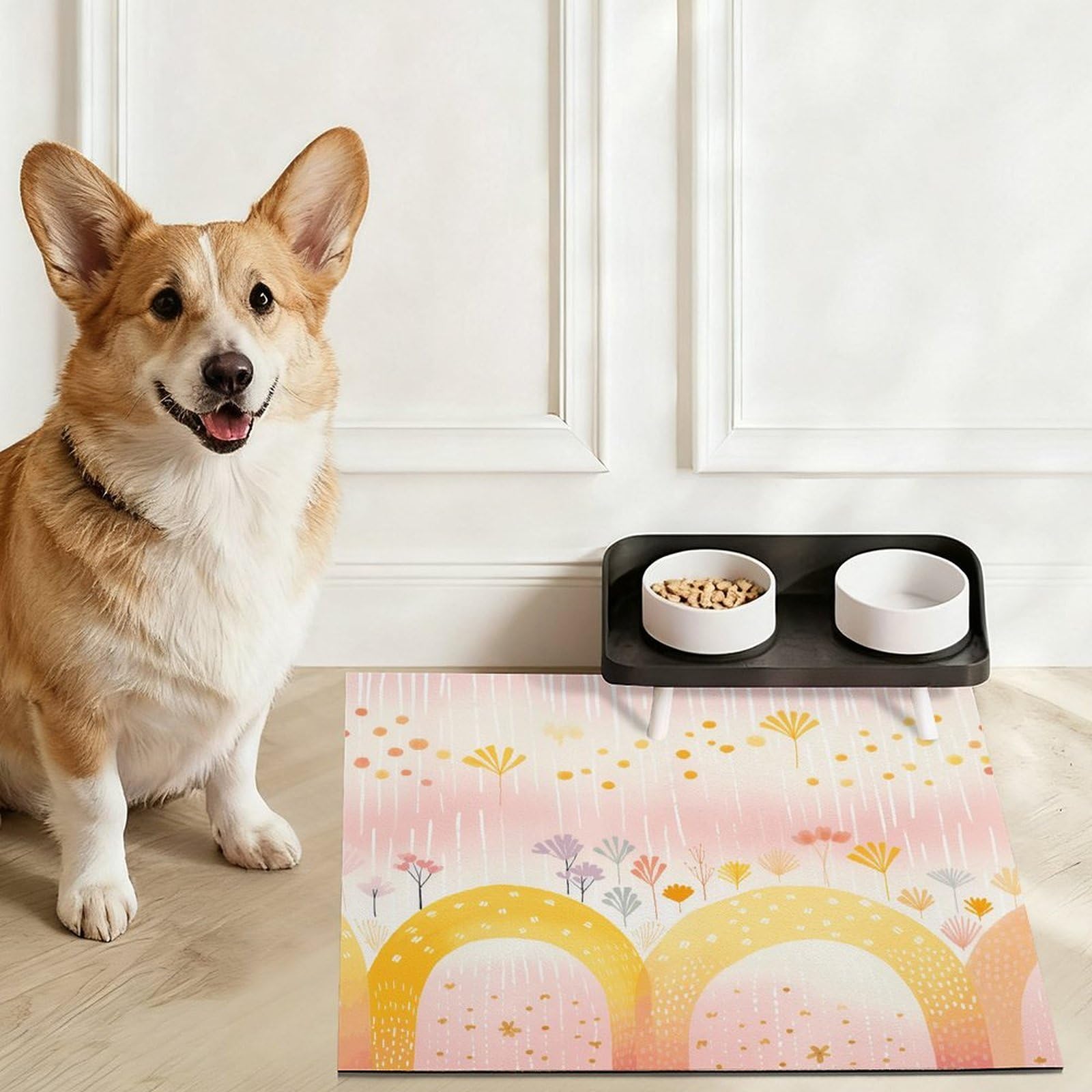Tapis de nourriture pour chat avec plusieurs arcs-en-ciel - Tapis d'alimentation antidérapant pour chien facile à nettoyer pour la nourriture et l'eau, tapis de gamelle pour chien et chat - 61 x 81,3