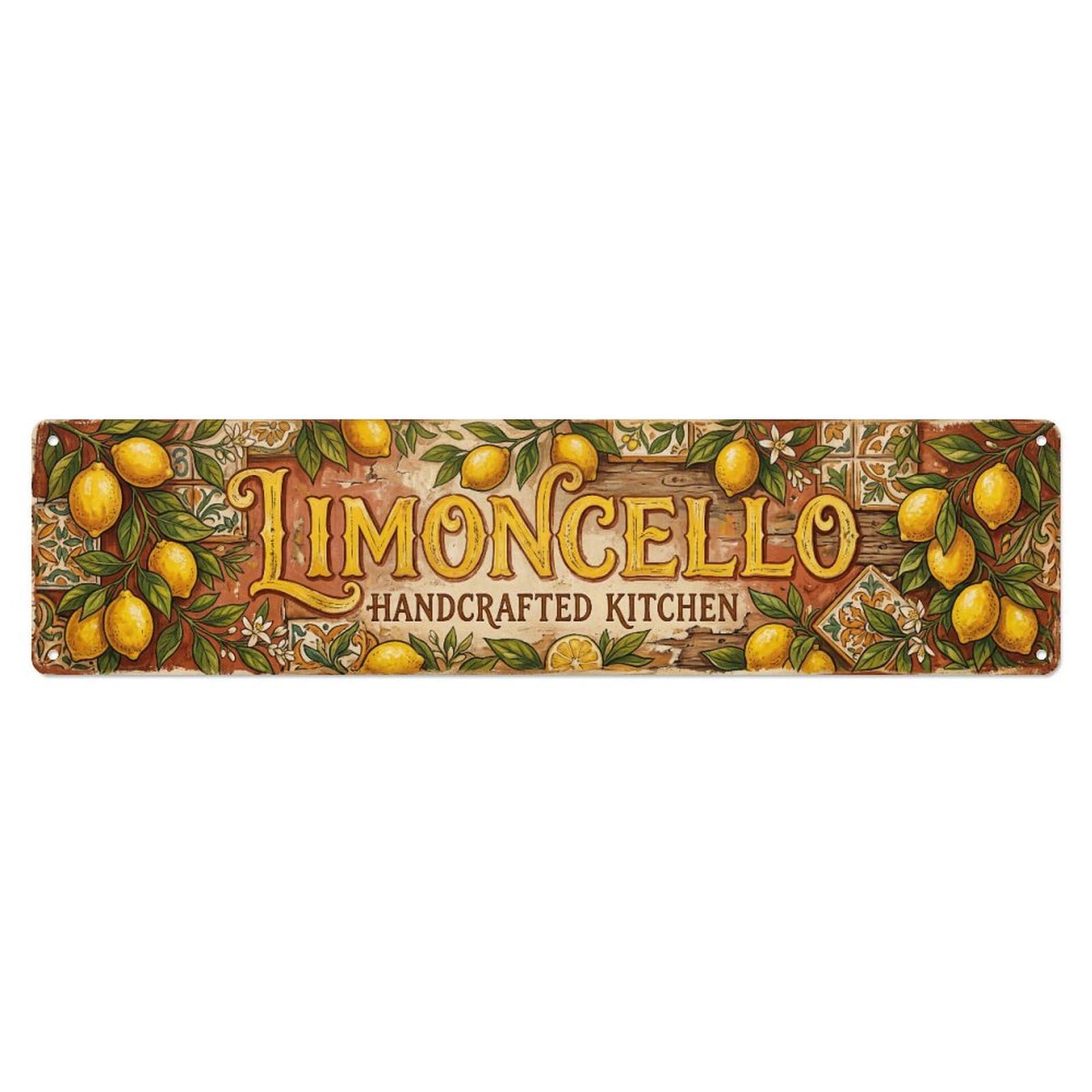 Limoncello Handcrafted Lemon Kitchen Metal Tin Skinny Sign Plaque Wall Decor for Cafe, Club Bar, Office, Home Garden Metal Poster 4x16Inch