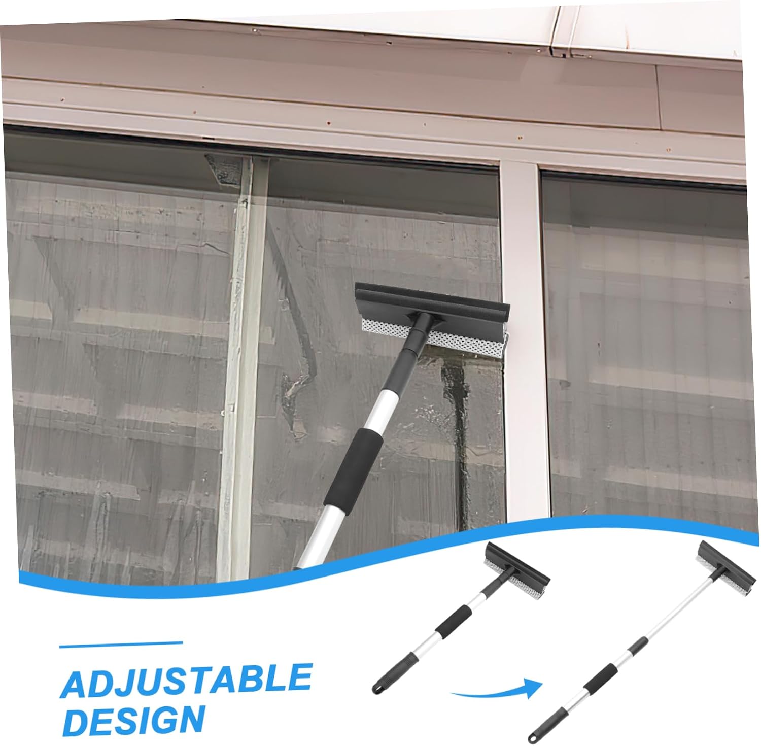 OUNONA Long Handle Window Brush Car Windshield Squeegee 2-Sided Auto Sponge Stainless Steel