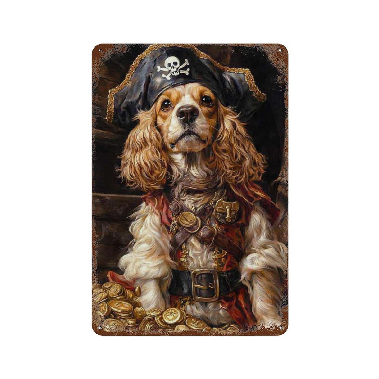 Rust Effect Pirate Dog Treasure Chest-27 Vintage Metal Tin Sign 11.8"x7.9", Farmhouse Wall Decor for Garage, Bar And Workshop Decor