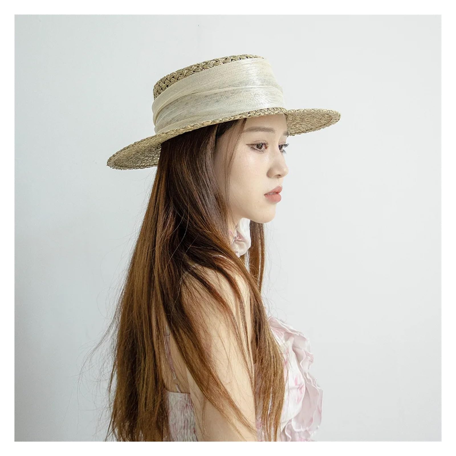 Sommer-Sonnenhut aus Stroh Damen Sommer Sonnenhut Naturstroh Flat Top Caps Elegante Bootshut Handgefertigt Sonnenschutz Strand Outdoor Für die Reise