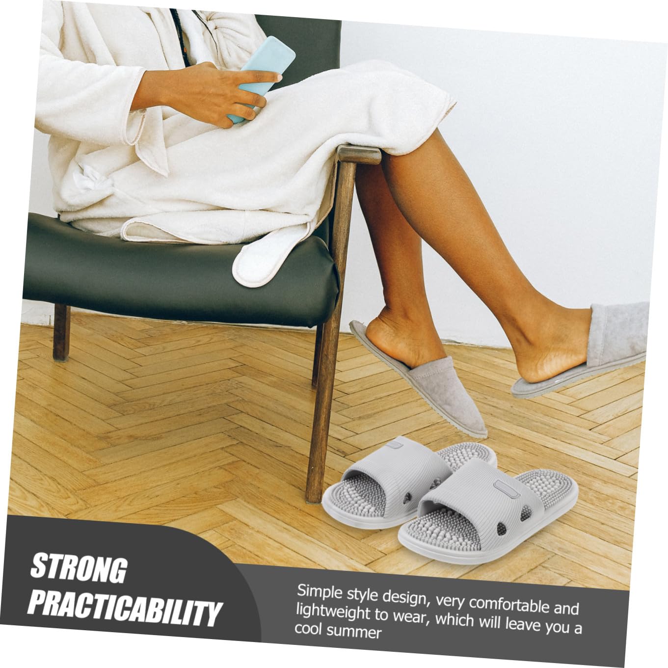 Beavorty 2 Paires été Antidérapants pour Intérieur Semelle Massage Pied Souple et Maison Unisexe Gris