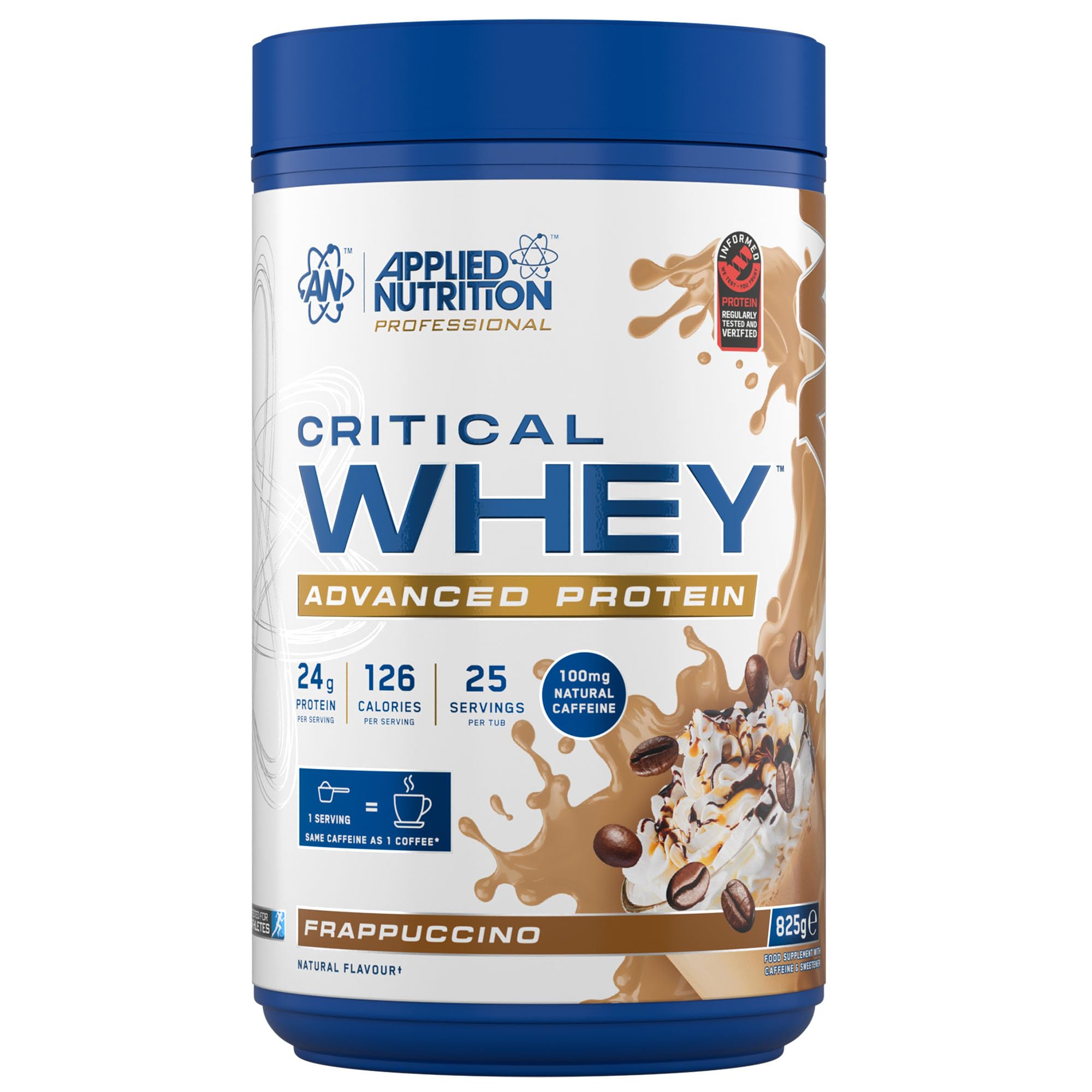 Applied Nutrition Critical Whey Protein Powder – 24g Protein per Serving, High Protein Powder, Protein Shake with BCAAs & Glutamine – Muscle Growth & Recovery (825g - 25 Servings) (Frappuccino)
