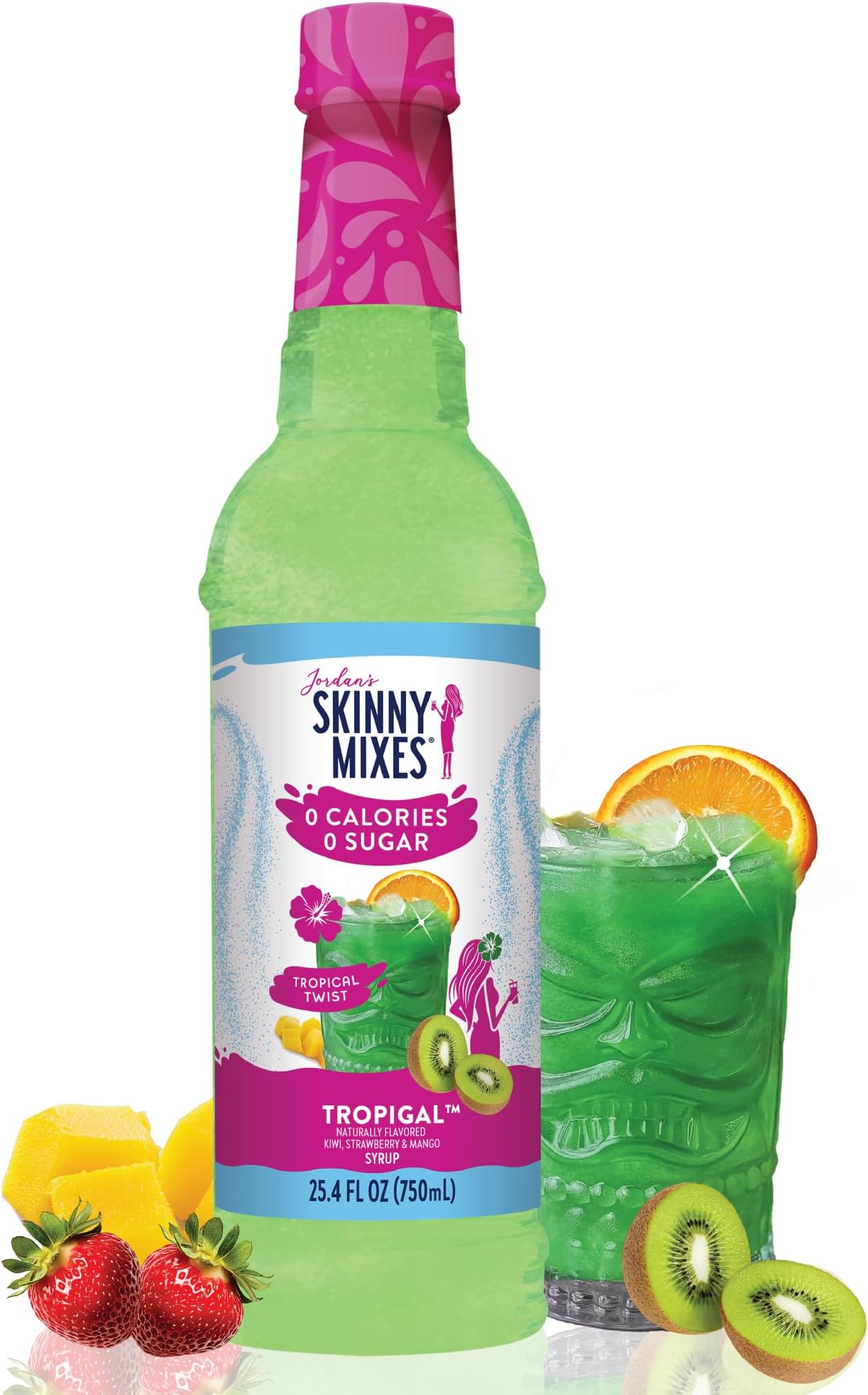 Jordan's Skinny Mixes Sugar Free Syrup, Tropical Flavour, Tropical Fruit Flavour Water Enhancer, Drink Blend for Iced Tea, Lemonade and More, Calorie Free Flavour, Keto Friendly