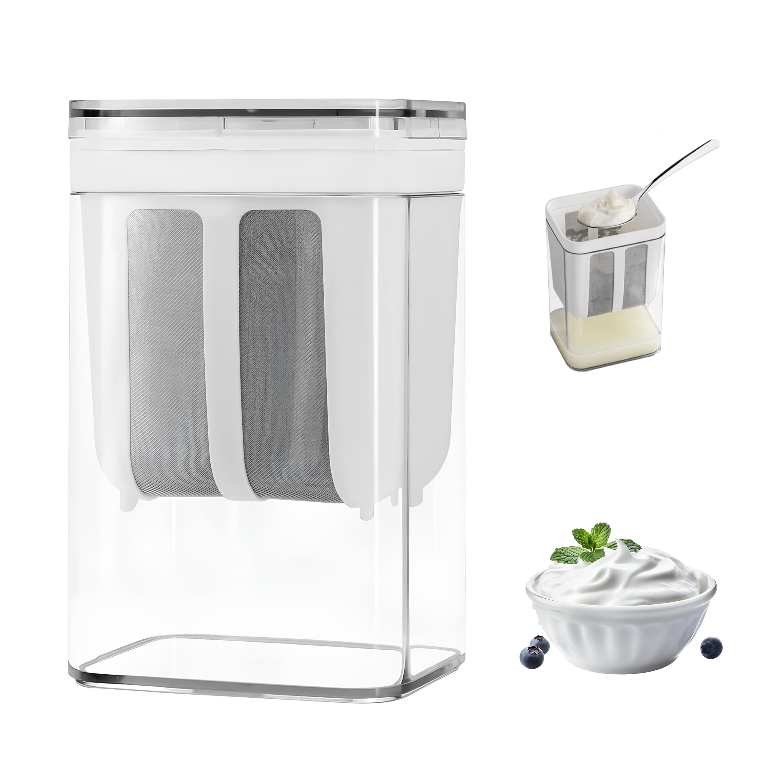 TAWZIX Curd Maker | 1100ml Greek Yogurt Strainer & Dahi Maker with Fine Mesh & Lid | Homemade Curd Maker Box & Whey Separator | Greek Yogurt Maker for Home Use-image-1