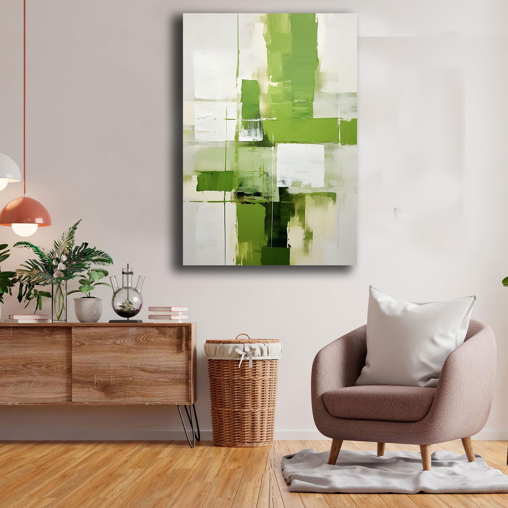 Printerland Quadro moderno Verticale Soggiorno Verde Quadri moderni Stampa su tela Canvas Astratto Camera da Letto Cucina (2, 70x100 cm, Canvas intelaiato)