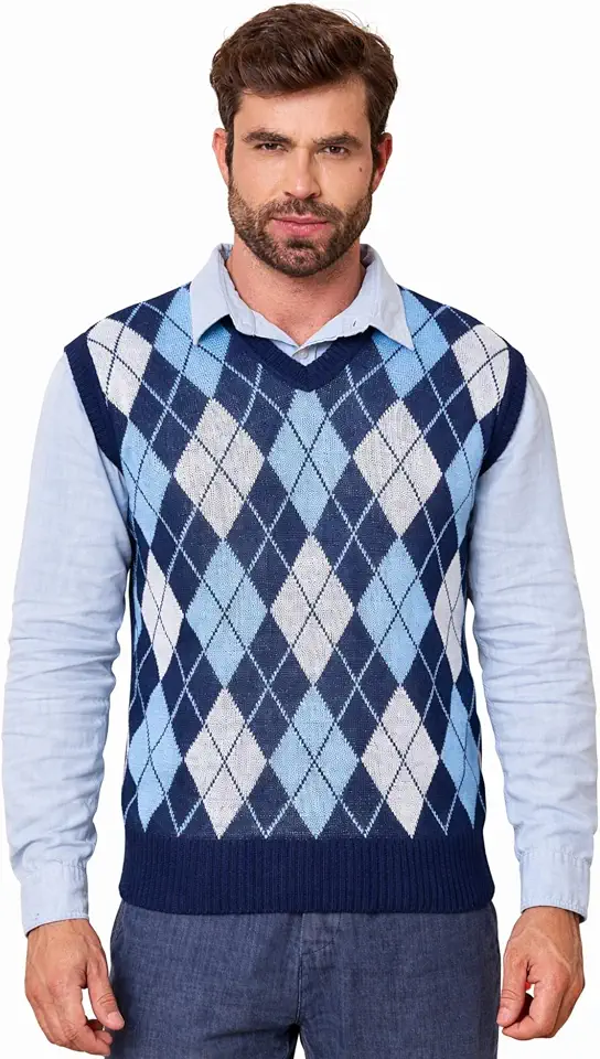 Colete Social Masculino Gola V Xadrez Pulôver Tricot