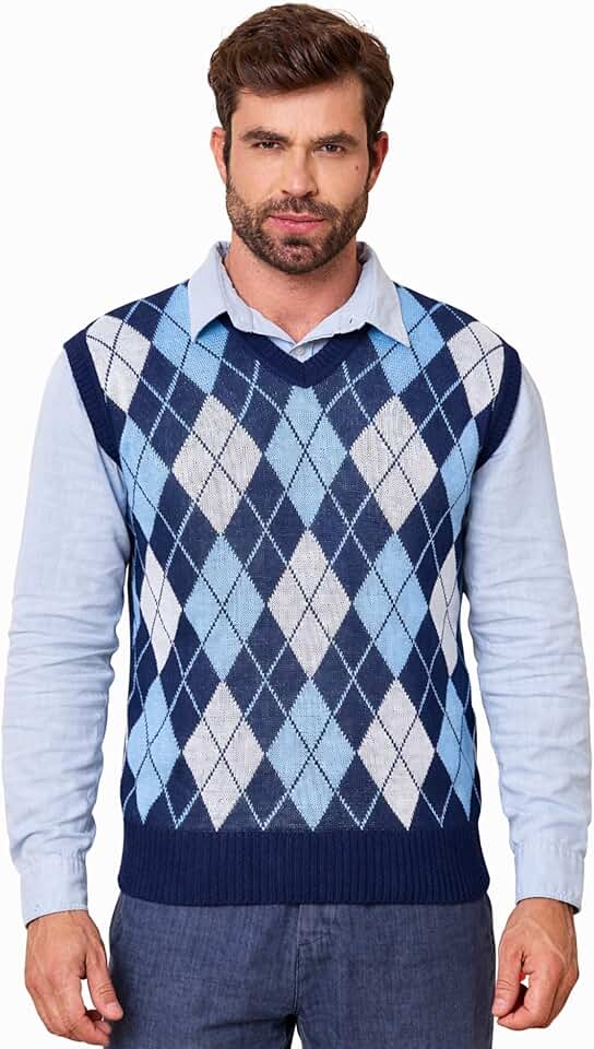 Colete Social Masculino Gola V Xadrez Pulôver Tricot