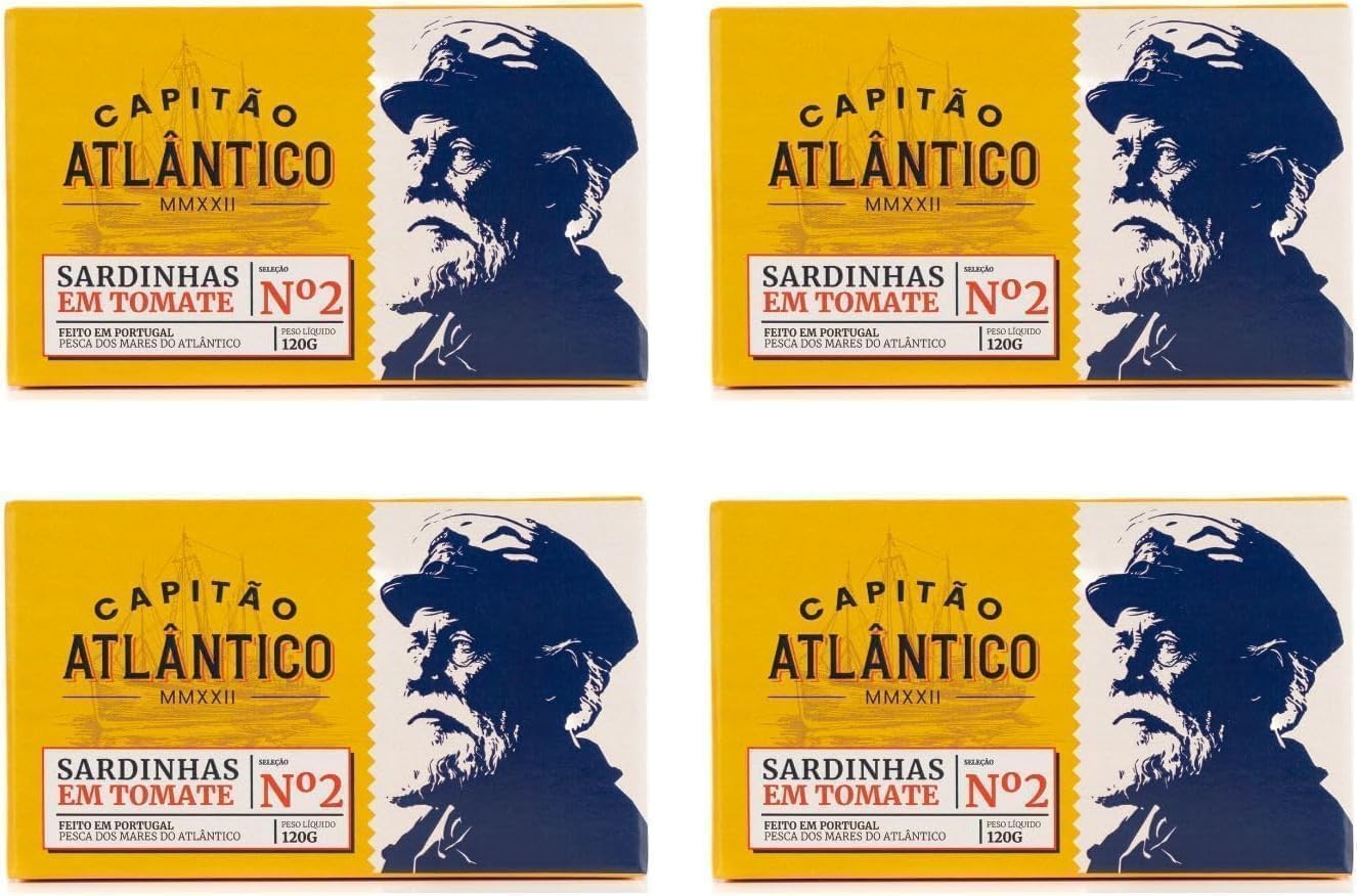 Sardinas en Salsa de Tomate - Pack de 4 x 120g - Conservas de Pescado Portuguesas - Sardinas Enteras en Rico Tomate - Conservas Tradicionales de Marisco Listas para Comer