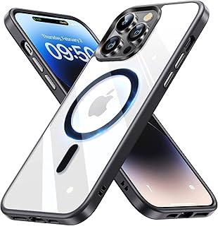 جراب موبايل ماج سيف مغناطيسي شفاف كريستالي لجهاز ايفون 11 برو ماكس 6.5 بوصة من دلع موبايلك رفيع مقاوم للاصفرار بحماية بدرجة عسكرية بمغناطيس قوي رقم 1 لموبايل لون اسود بولي فينيل كلوريد يوريثين حراري