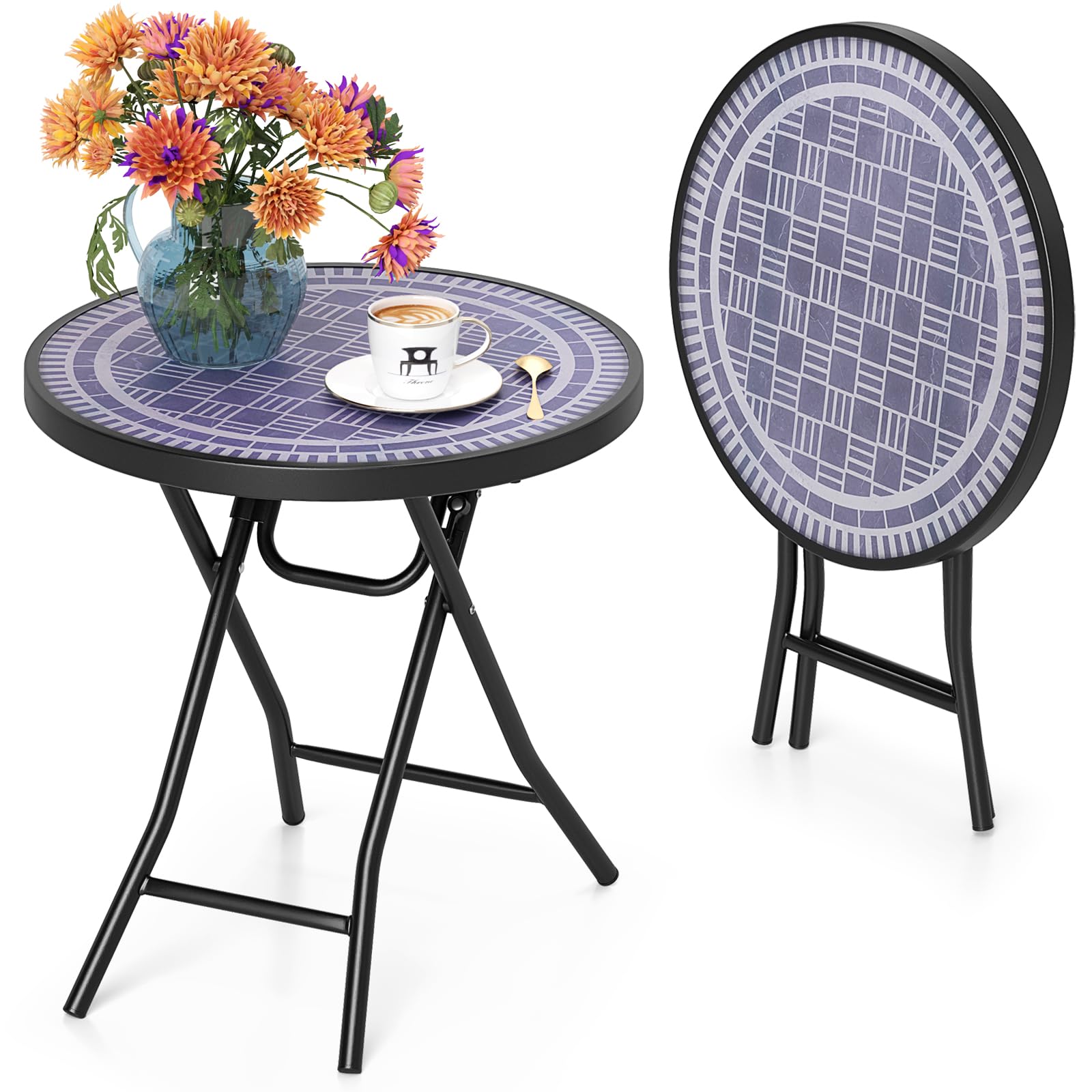 Table de jardin ronde pliante GIANTEX au design épuré en métal gris