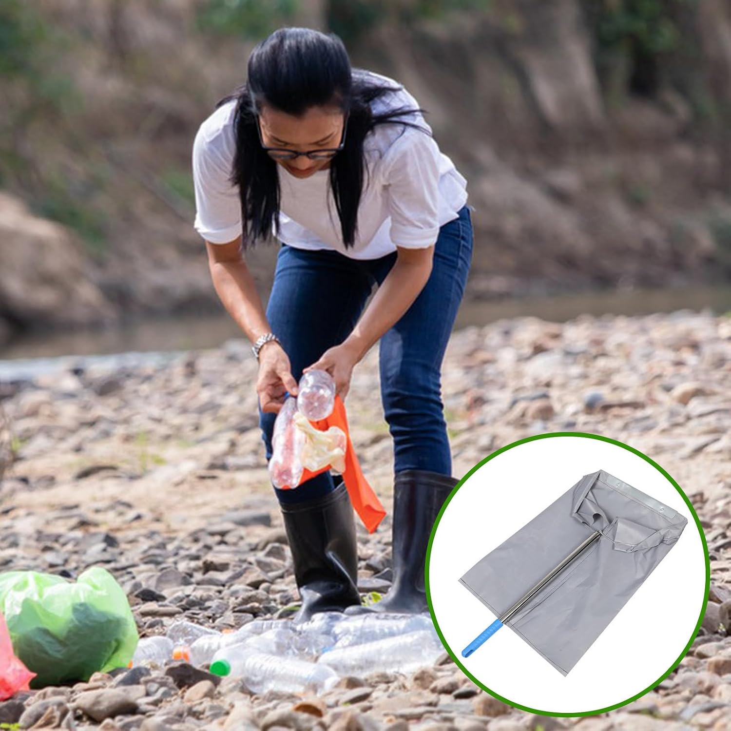 Outanaya Large Cloth Dustpan with Thickened Stainless Steel Frame and Reinforced Design, Sturdy Garbage Bag for Sanitation Workers, Outdoor Leaf and Waste Collection Tool