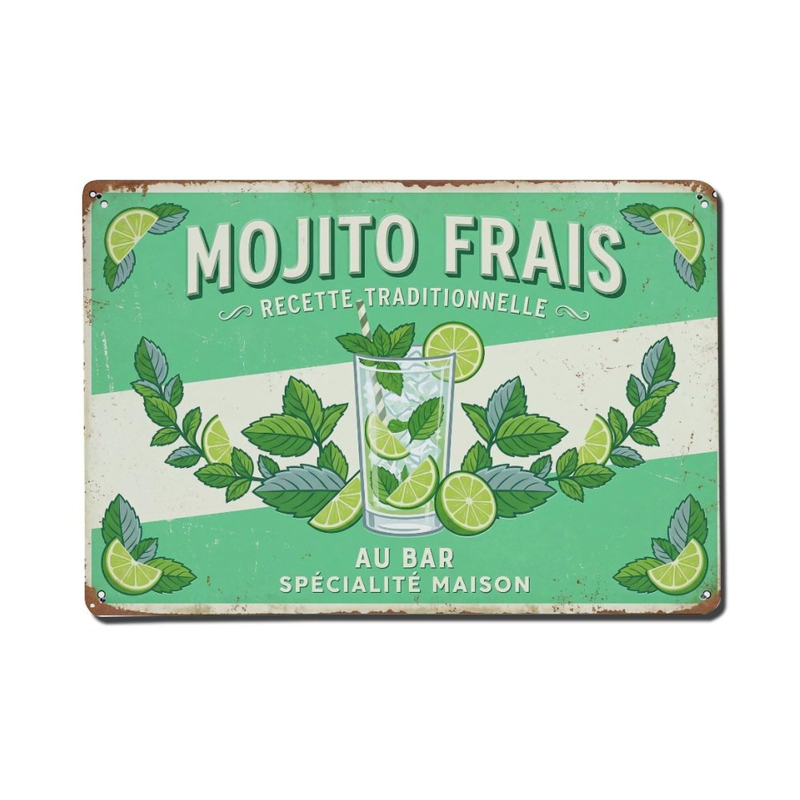 Mojito Refreshing Summer Beverage 1 Metal Tin Sign Plaque Wall Decor for Cafe, Club Bar, Office, Home Garden Metal Poster 8x12Inch