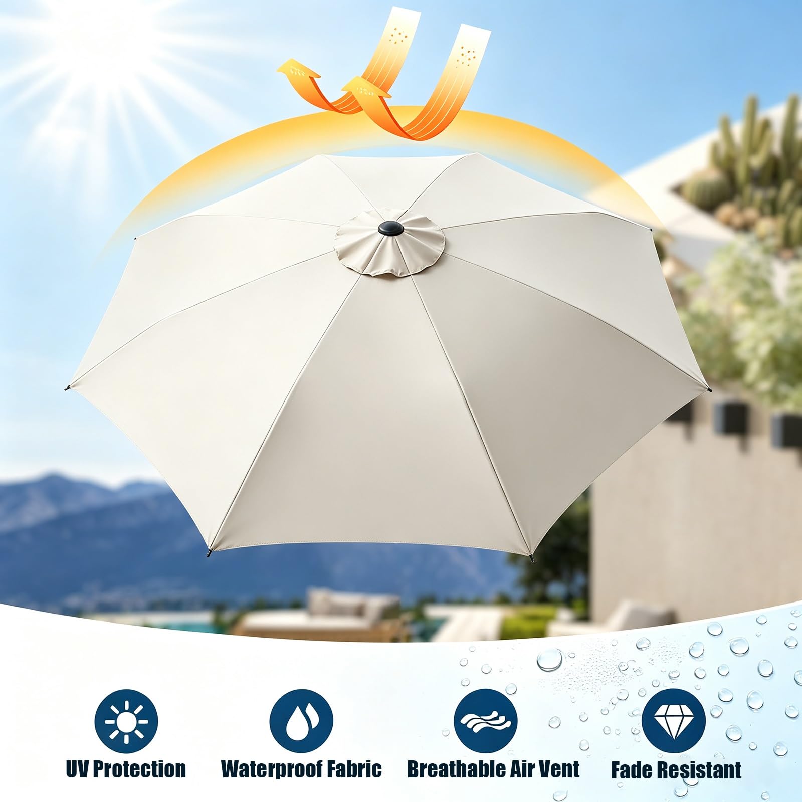 Toile de Rechange pour Parasol Déporté 300/335/350cm 8 Baleines Rond