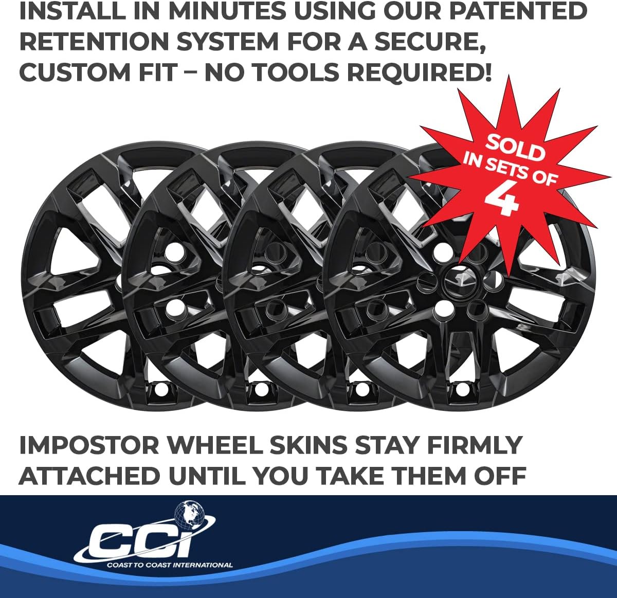 Coast to Coast International 18-Inch Gloss Black Impostor Wheel Skins, Set of 4 – Works with Chevrolet Traverse 2018-2022, IWCIMP416BLKN