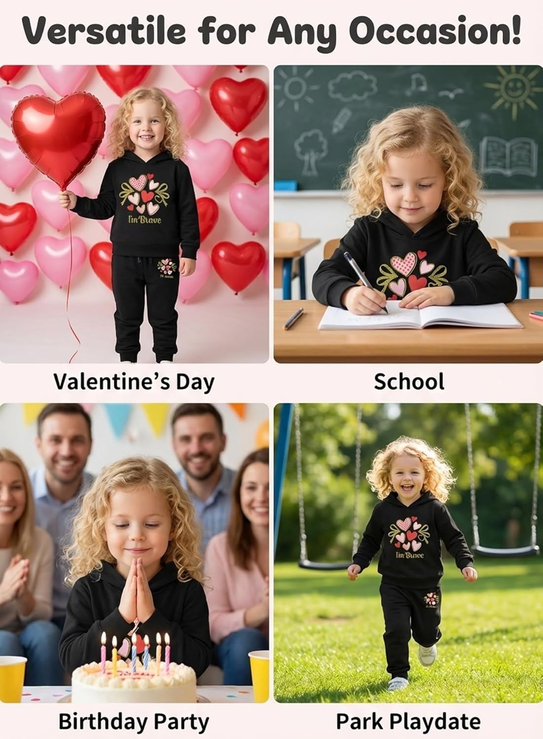Toddler Girl Heart Print Sweatsuit - Valentines Clothes Cute Kids Hoodie Sweatshirt Pants Set Fall Winter Outfits - Image 5