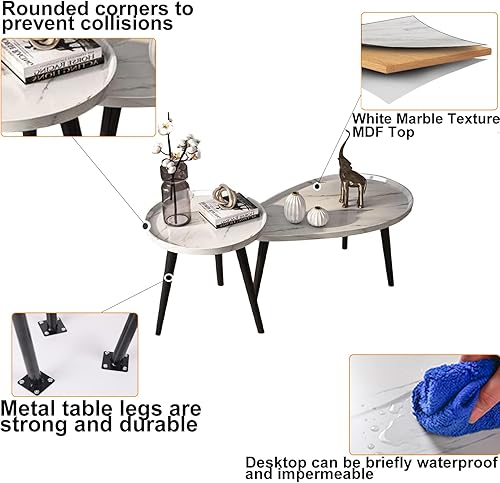 Miniatura 5 de SHENGTIAN Juego de 2 mesas de centro anidables de MDF redondas, ovaladas, juego de mesa de sofá adecuado para sala de estar, dormitorio, hotel