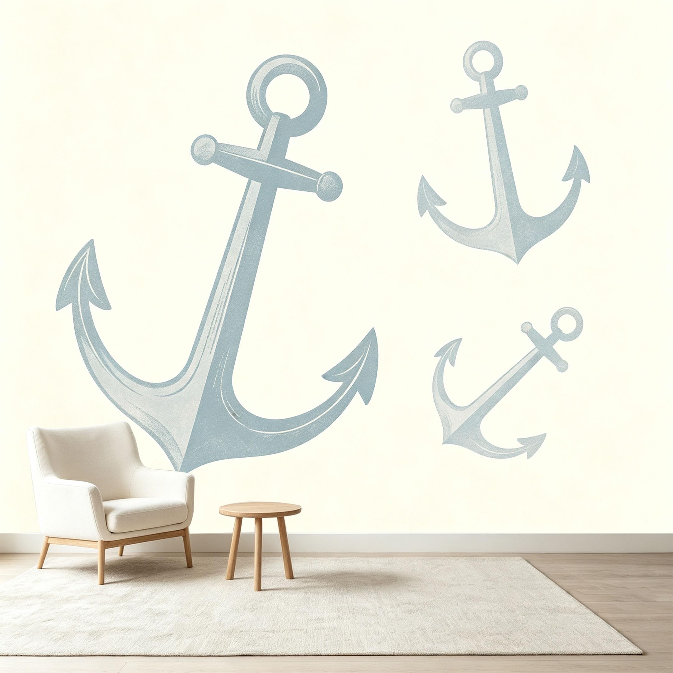 Custom Size Wall Murals Nautical Anchor Coastal Seascape Minimalism Self-Adhesive Wall Fabric Removable Wallpaper Wall Decor for Living Room Bedroom Bathroom