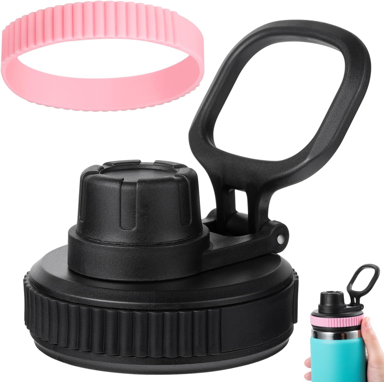 Lid for Hydro Flask Wide Mouth, Lids for Hydro Flask 16 20 24 32 40 OZ Wide Mouth, Chug Lid Replacement Sport Cap for HydroFlask Wide Mouth Water Bottle, Top Accessories (Black+Light Pink)