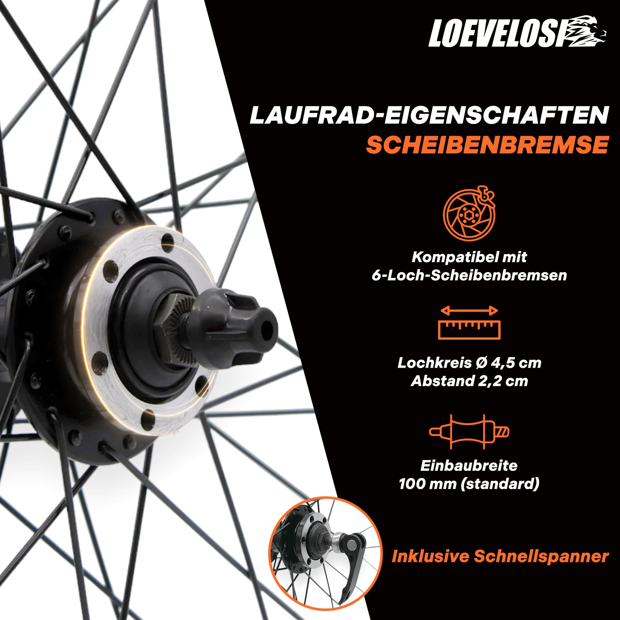 Jante avant de VTT 26" 27,5" 29" - Roue avant pour frein à disque - 6 trous - Jante et moyeu en aluminium - 36 rayons - Noir - Vélo avant pour VTT - Vélo de ville