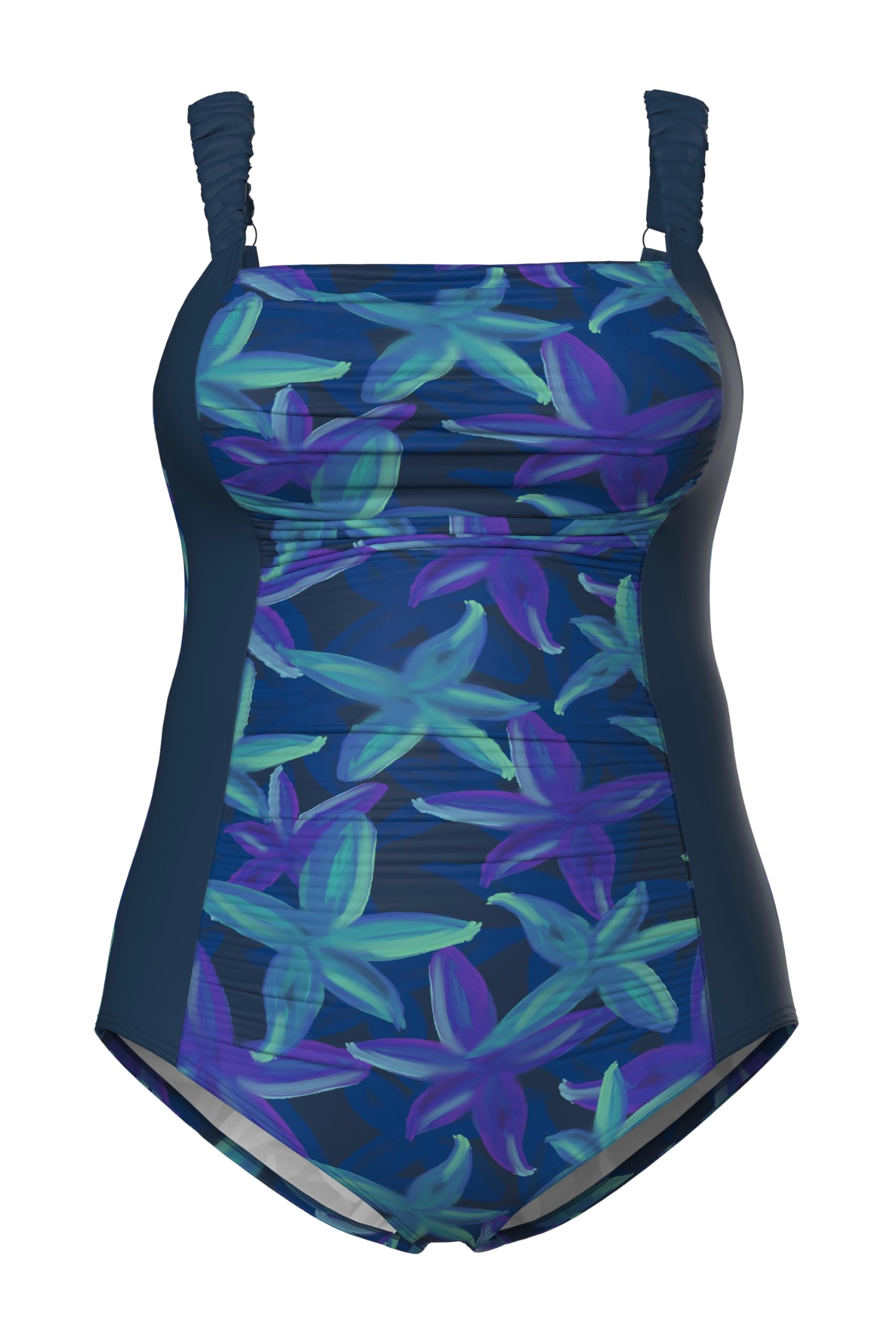 Ulla Popken Damen große Größen Übergrößen Plus Size Badeanzug, Blüten, Softcups, Scunchträger, recycelt 846576