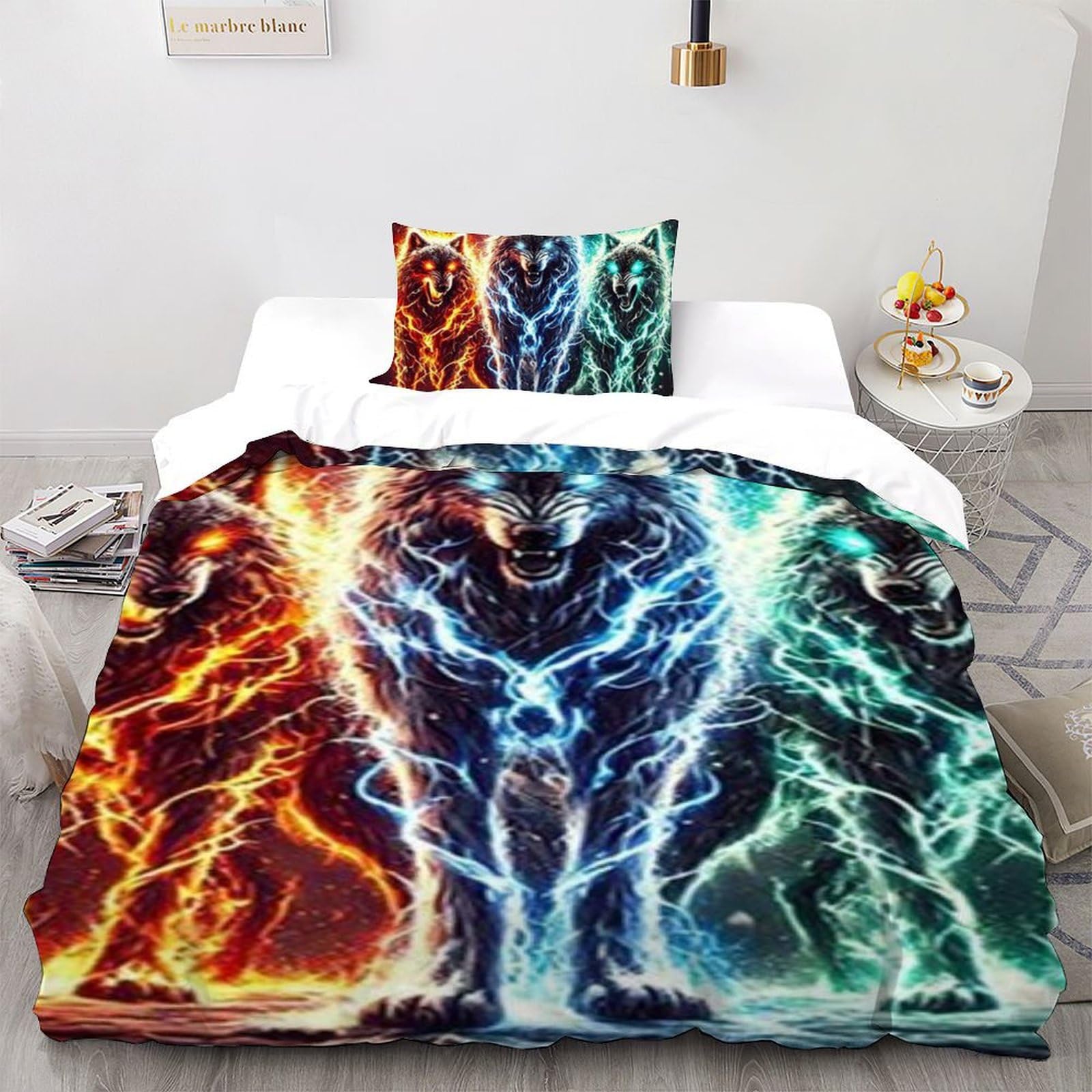 Housse de couette single animaux 3D Les Trois frères du Mauvais Loup microfibre 135x200