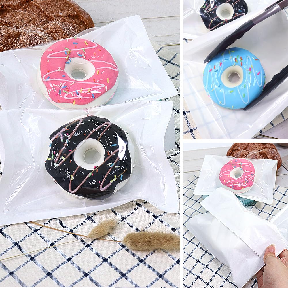 200 bolsas de panadería a prueba de grasa para galletas, bolsas de galletas de 7.5 x 7.1 pulgadas con ventanas, bolsas de golosinas (blanco)