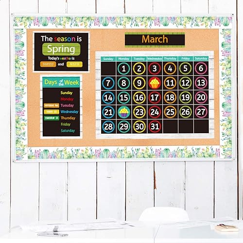 Miniatura 7 de Tablón de anuncios de cactus de acuarela, borde recto, borde para decoración de aula, pizarra blanca