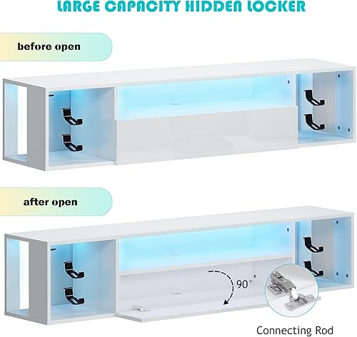 Miniatura 5 de DlandHome Soporte flotante para TV con luces LED, estante de TV montado en la pared con luces LED, consola multimedia moderna de centro de