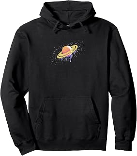 Multi Color Outer Space Planet with Rings and Paint Drips Pullover Hoodie