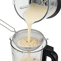 Vista 3 de Cuchara coladora de acero inoxidable con cuchara coladora de mango largo para separación de aceite Malla de alta densidad para servir alimentos