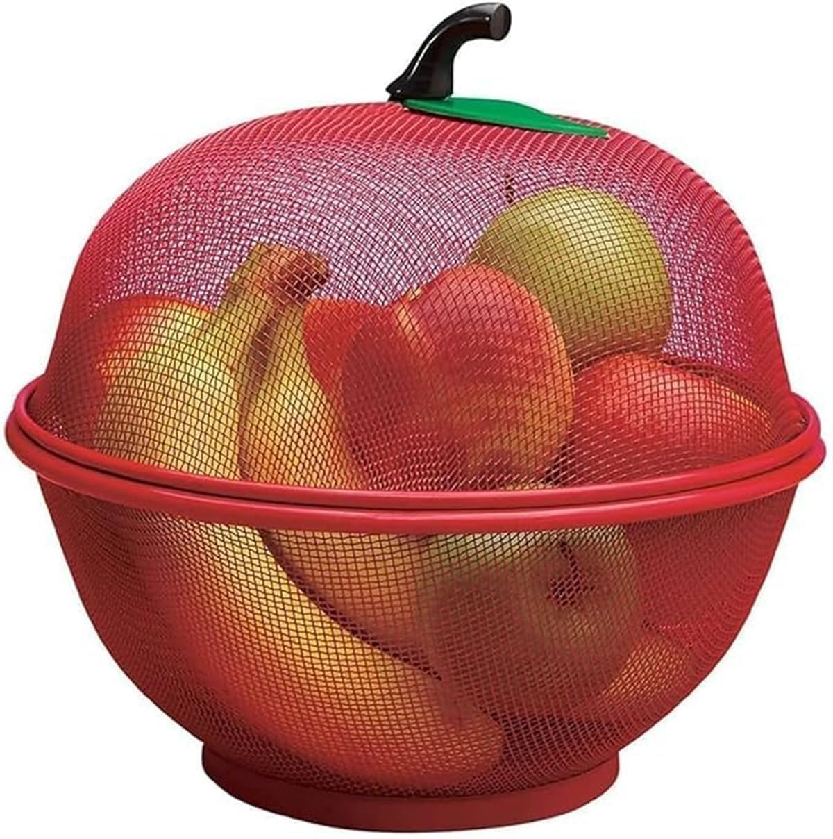 Fruits Bowl Basket Apple Shape Mesh with lid Tabletop Vegetable Holder Keep Unwanted Pets & Insects Out Kitchen Dishwashing Drain Basket (Red)-image-15