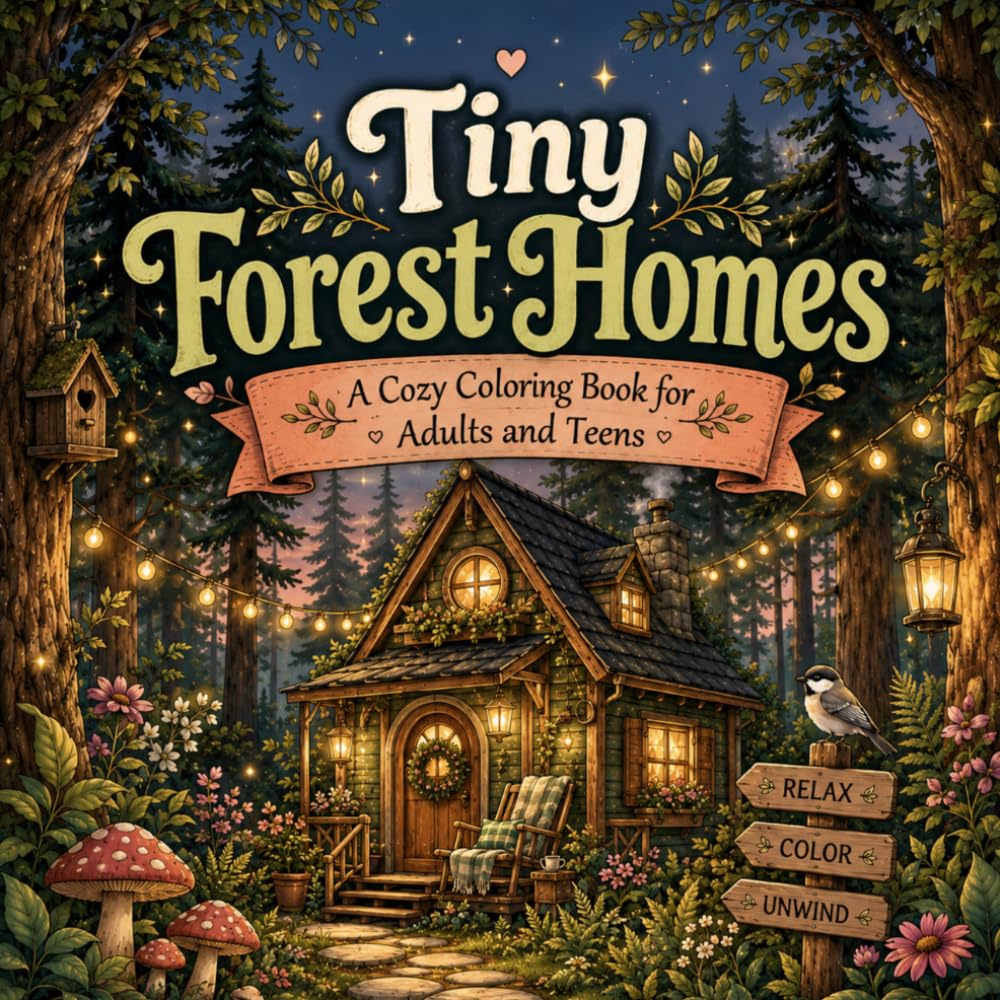 Tiny Forest Homes: A Cozy Coloring Book for Adults and Teens: Bold and Easy Coloring Pages Featuring Whimsical Woodland Cabins, Hidden Treehouses, ... Retreats for Relaxation and Stress Relief