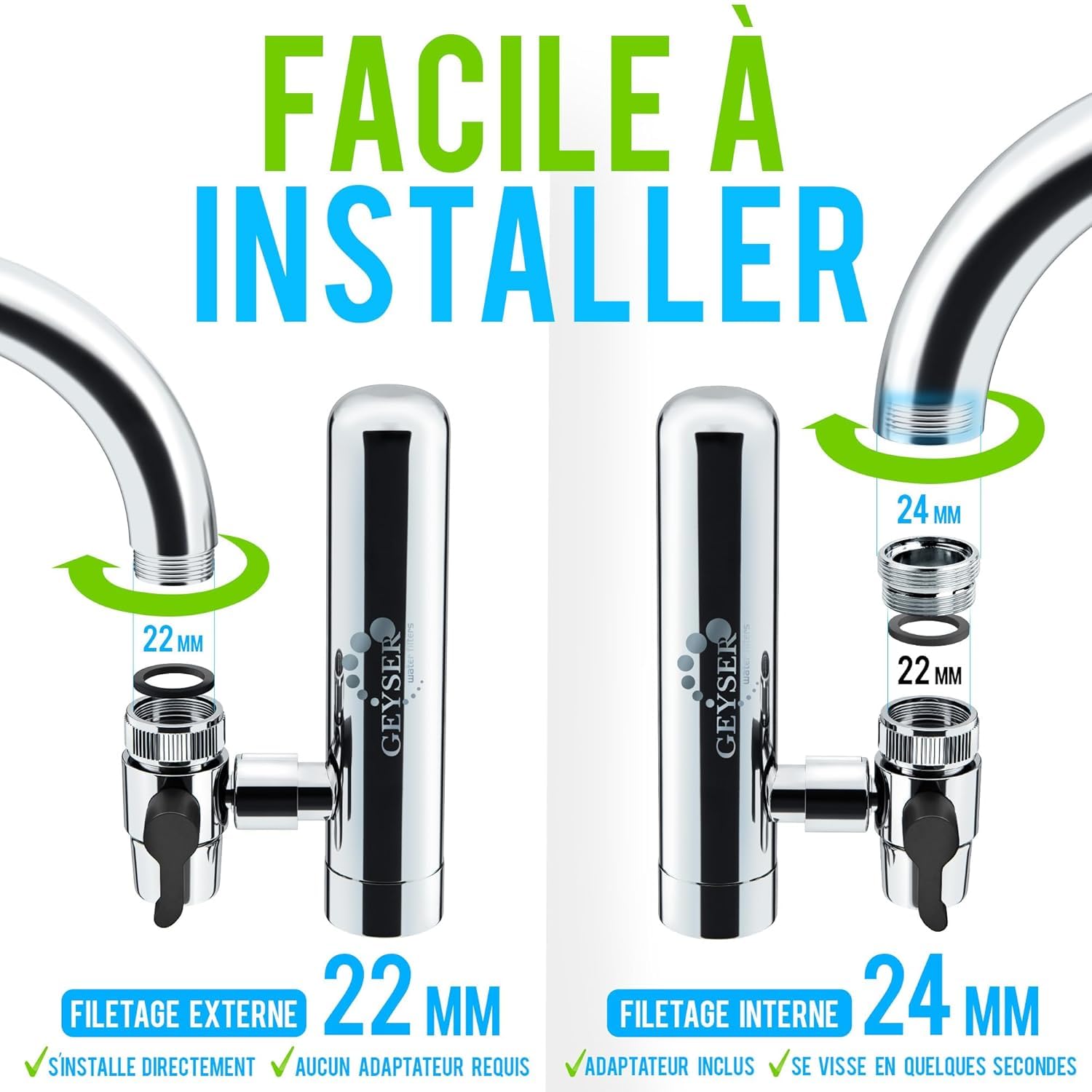 GEYSER EURO Filtre à Eau pour Robinet 3000L Système Cartouche Aragon Réduit Métaux Lourds Chlore Bactéries Pesticides