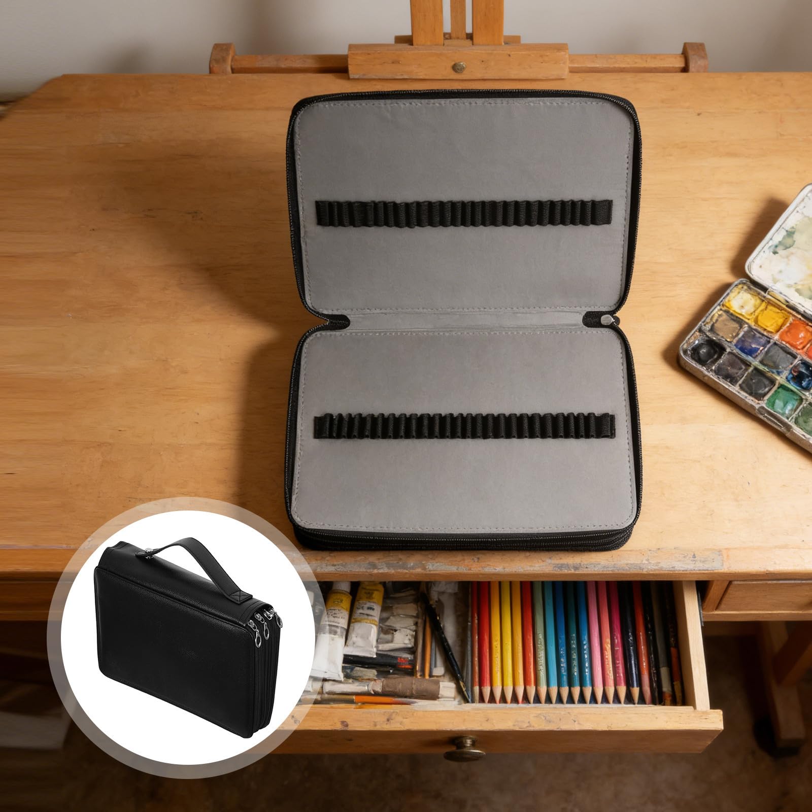 Amosfun Astuccio Portamatite Struttura a 4 Strati con Cerniera, Tessuto Oxford Resistente Grande Capacità con 200 Scomparti e Design Elegante per Scuola e Sessioni Artistiche