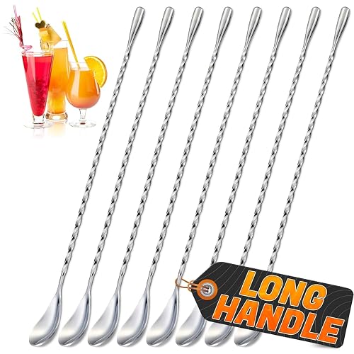 8 Pcs Bar Spoons Set 12" Long Twisted Spiral 304 Stainless Steel