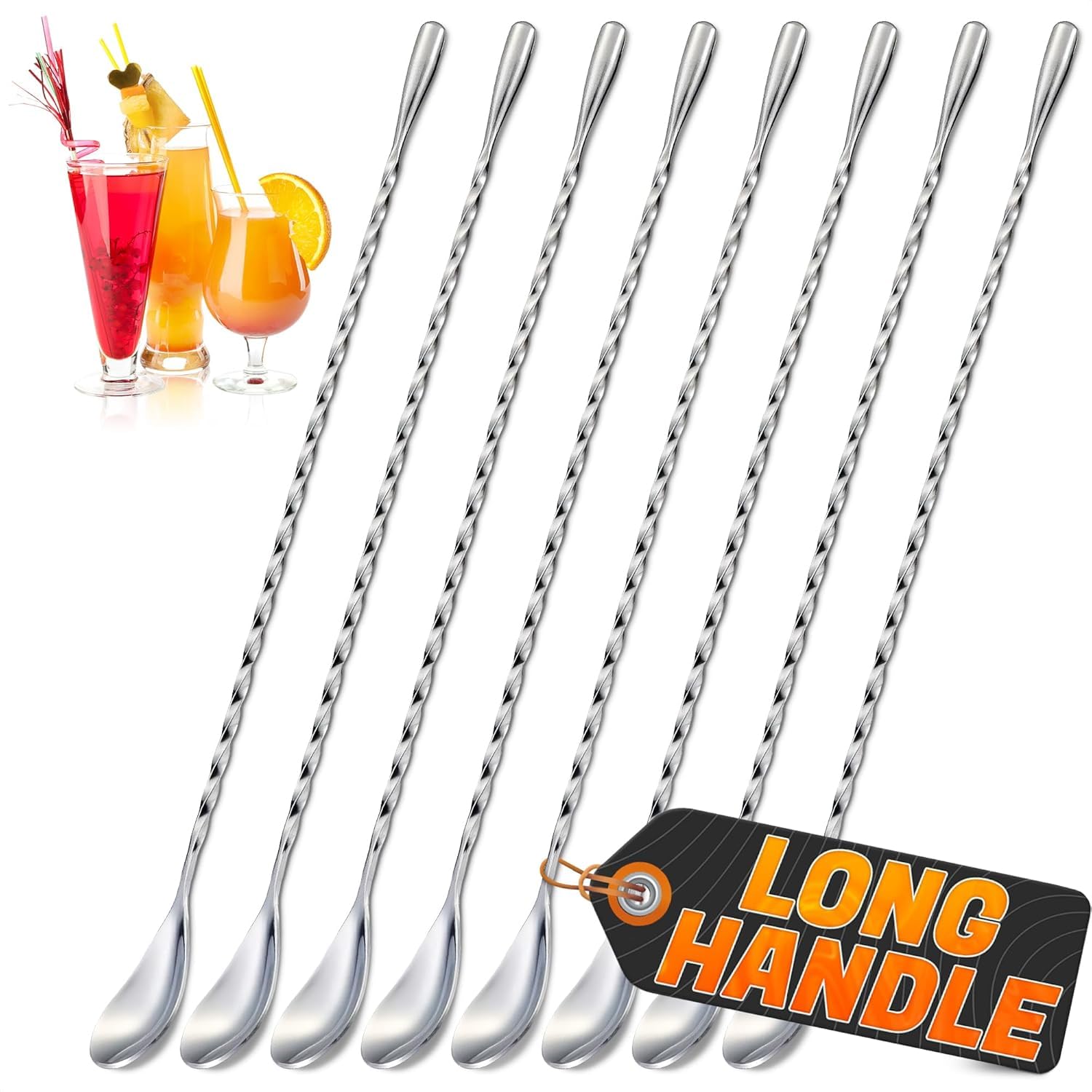 Photo 1 of **4 only**8 Pcs Bar Spoons Set – 12" Long Handle Drink Stirrer with Twisted Spiral Design – 304 Stainless Steel Long Spoons for Stirring Cocktails, Coffee, Milkshakes, Smoothies | Home & Coffee Bar Sugar Spoon