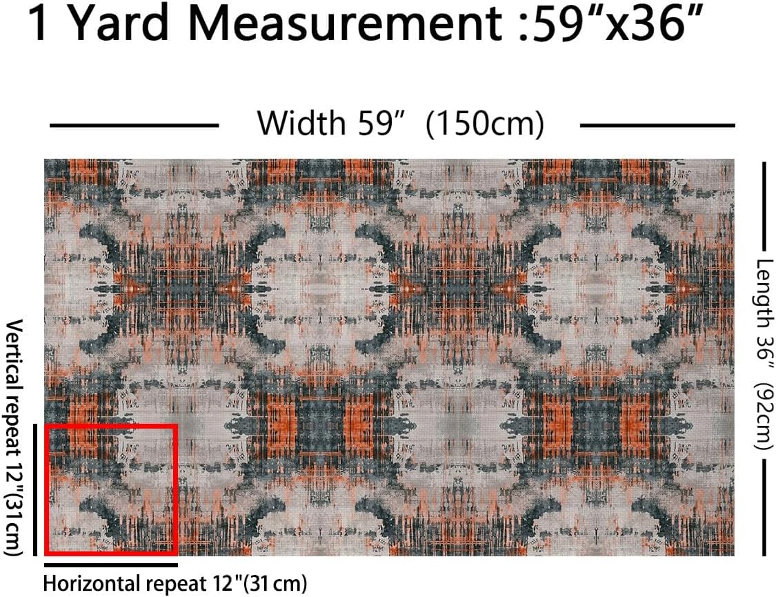 Erosebridal Orange Grey Abstract Fabric - Modern Watercolor Tie Dye by The Yard - Grunge Waterproof for Quilting - Brush Strokes Art Decorative Graffiti Room Decor - 5 Yards