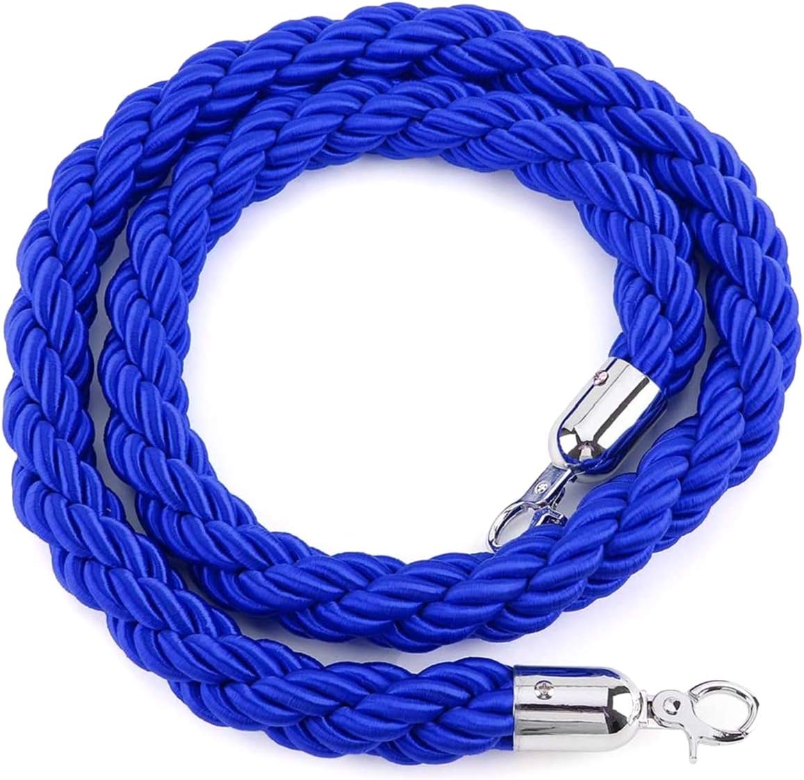 1.5M Twisted Queue Rope Barrier Post Stand Divider Crowd Control Stanchion for Clubs Hotel Bank Hospital (Blue)