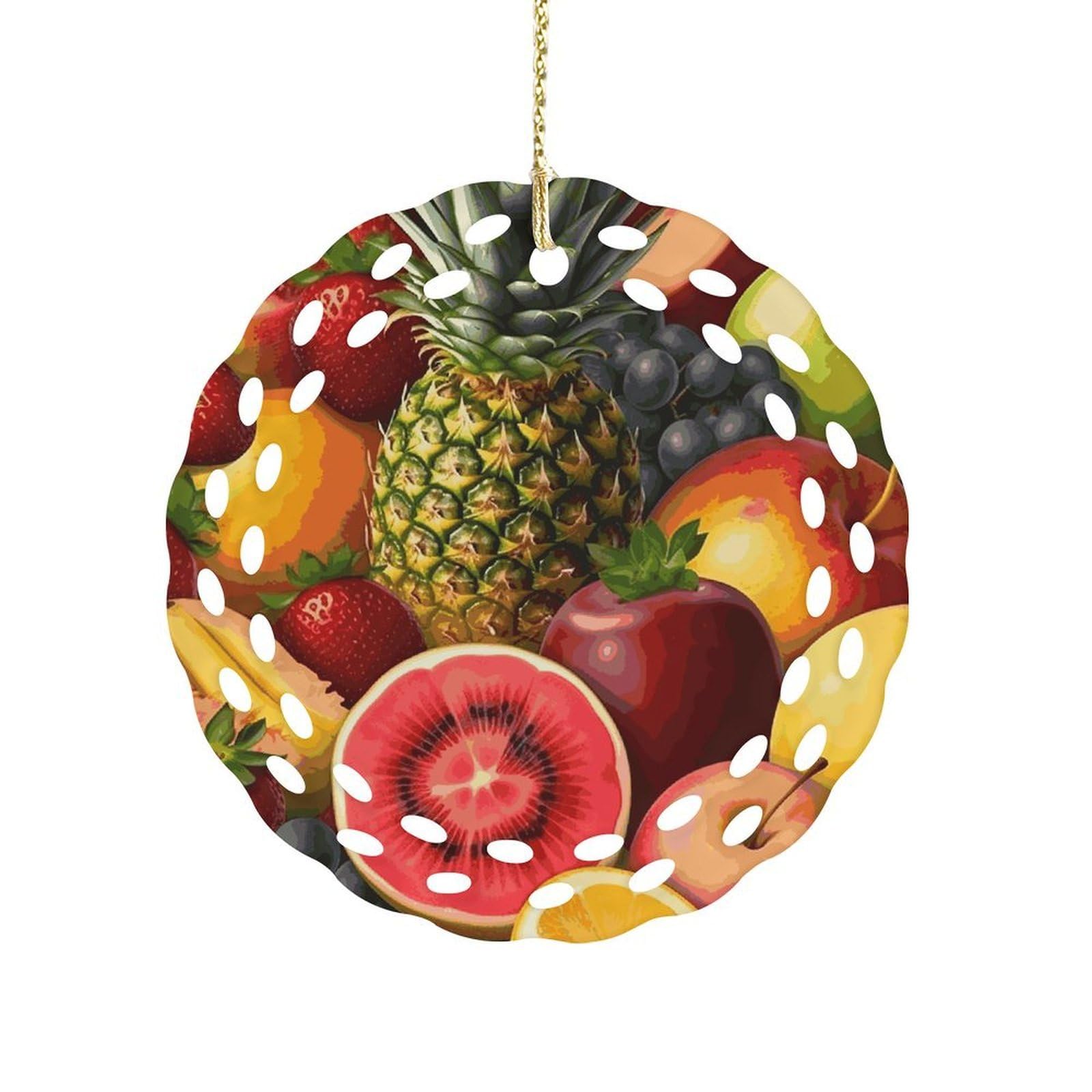 Fekiloot Women's Style Fresh Juicy Fruits Pineapple Berries Watermelon Grape Orange Ceramic Ornaments 3 Inch Round,Holiday Keepsake For ,Girls,Pet Owners,Hanging Ornament Gifts Idea For Home