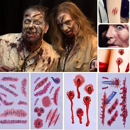 Miniatura 6 de Decoraciones de Halloween, 126 calcomanías de Halloween para ventana, 8 hojas de huellas de manos sangrientas, calcomanías de pared de Halloween con