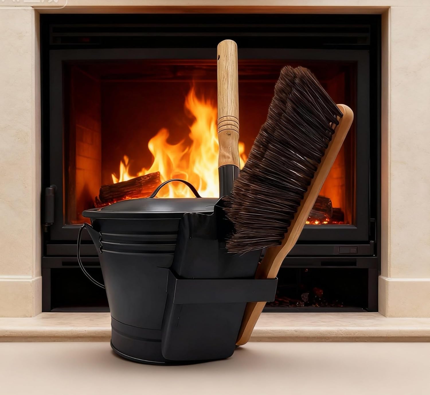 4-Piece Stove and Fireplace Cleaning Kit: Ash Bucket, Brush, Gloves, Trowel Tools Set - Fireplace Tools & Accessories