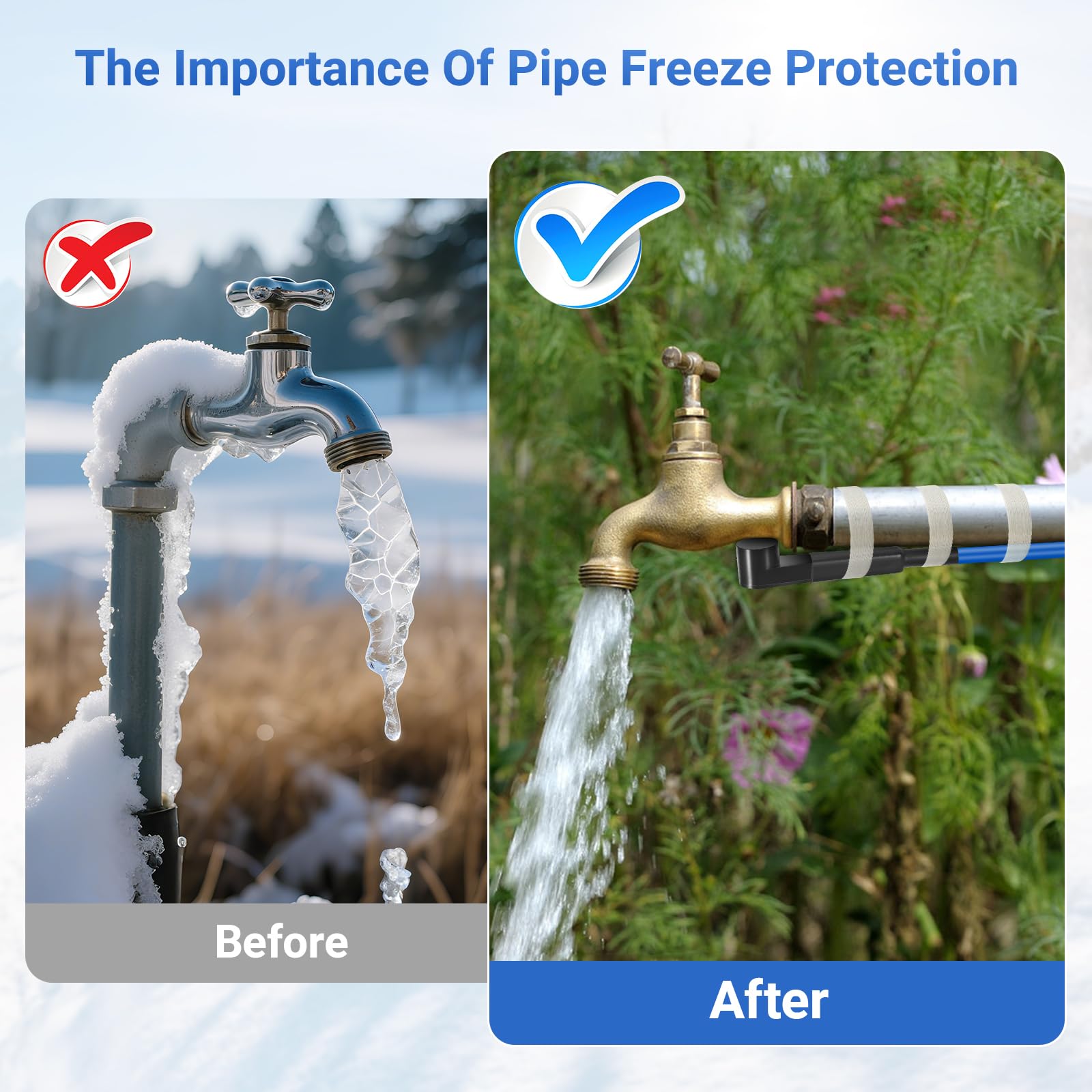 Cavo Riscaldante Antigelo per Tubi,Ci-Fotto Cavo Scaldante Autoregolante 6M Termostato Integrato per Proteggere Tubature dell'acqua,Tubature Domestiche in Metallo/Plastica,Scarichi e Lavandini (15W/M)