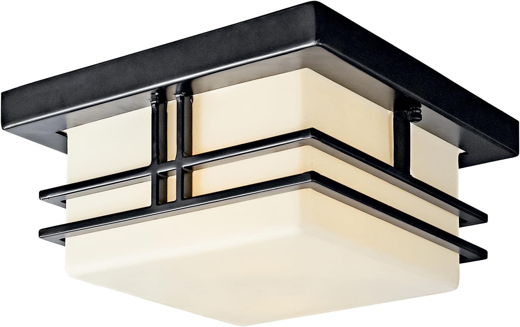 Kichler Lighting 49206BK Tremillo 2-Light Outdoor Flush Mount Ceiling Light, Black with Satin-Etched Cased Opal Glass by Kichler Lighting
