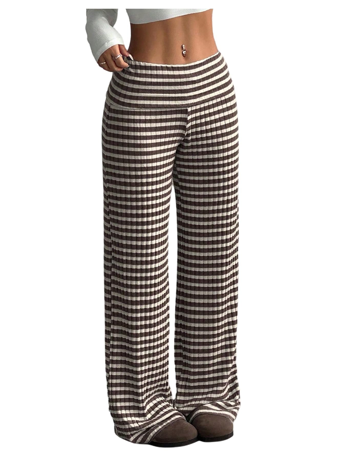 SOLY HUX Womens Striped Wide Leg Pants Elastic Waist Baggy Lounge Pants Casual Long Trousers