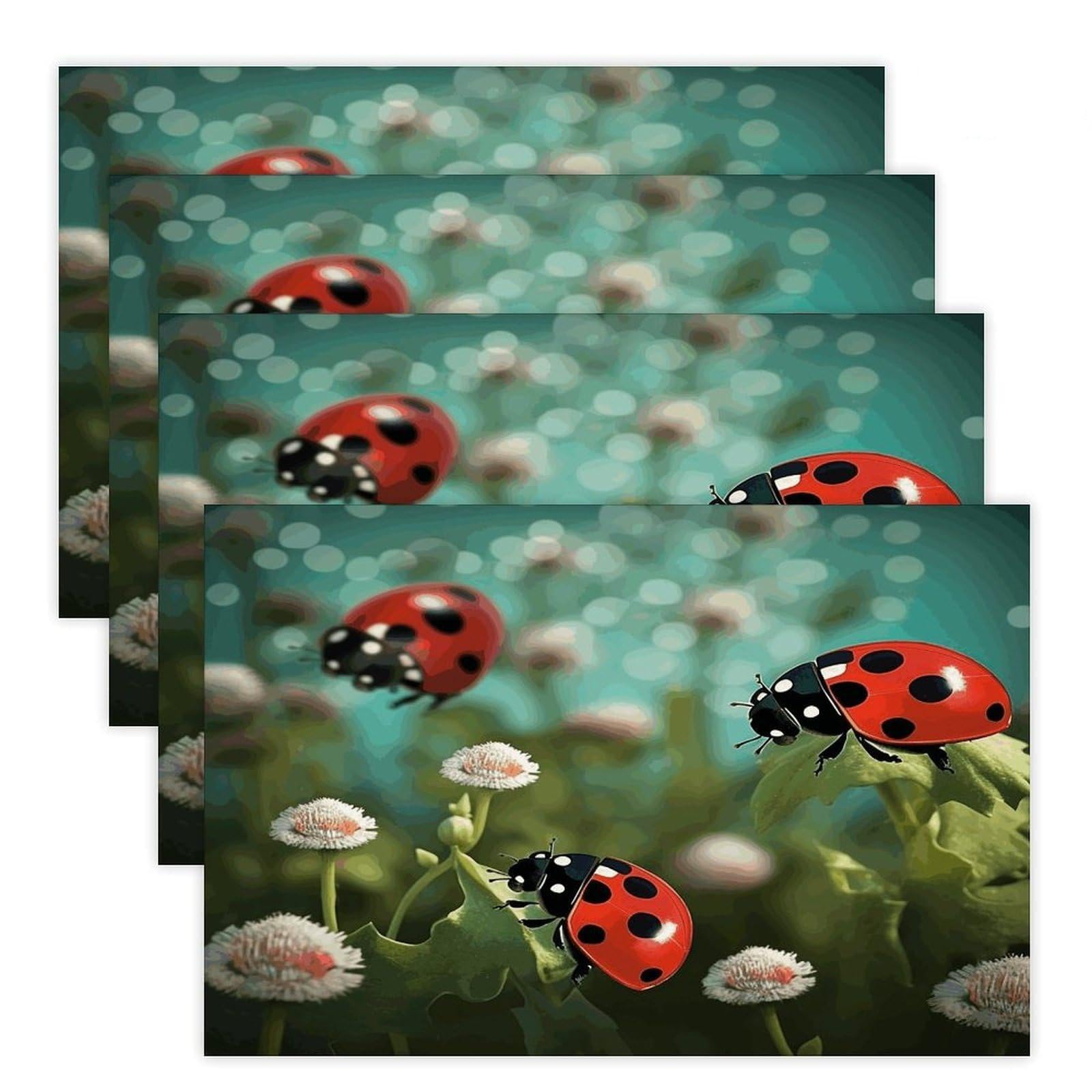 Ladybug Landscape Placemats Heat-Resistant Washable Place Mats Anti Slip Dining Table Place Mats Wipeable Dining Table Mats Kitchen Decoration Placemats 17.7’’×11.8’’