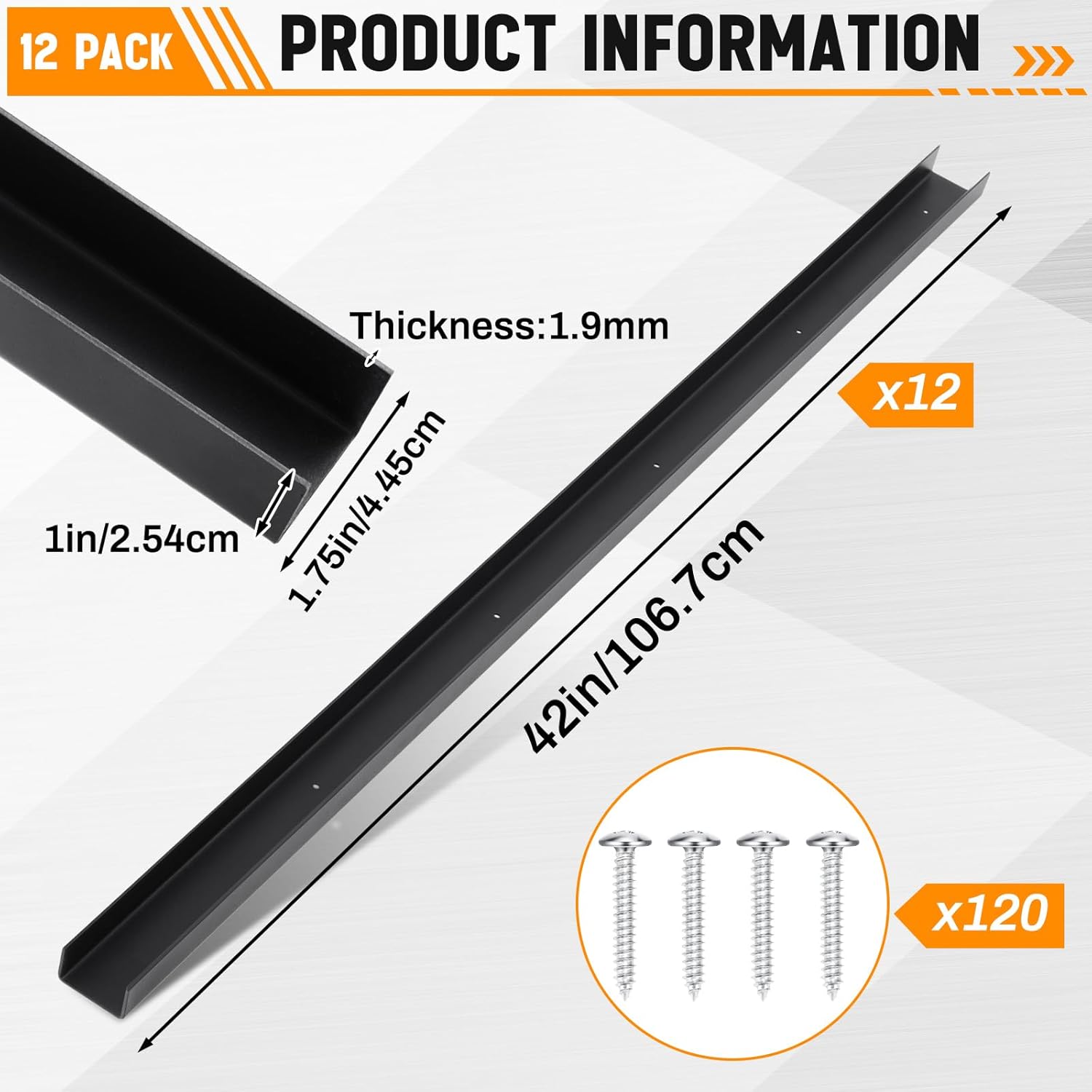 12 Pack 42 Inch Horse Stall Wall Channels Galvanized Steel Easy Installation Horse Stall Chew Guards Wood Protector with 120 Screws, Black