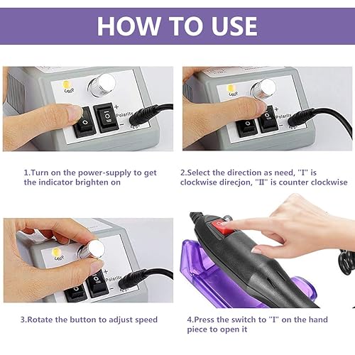 Miniatura 6 de Maquina pulidora de uñas Cadrim, set eléctrico para brillo de uñas y uso en manicure y pedicure, enchufe US