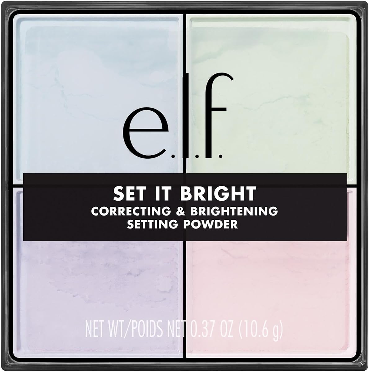 e.l.f. Set it Bright Powder Quad, Light | Brightening Loose Setting Powder, Bakes, Blurs & Sets for Soft-Matte Radiance, Velvet Puff Included, Vegan & Cruelty-Free